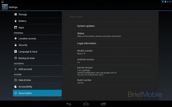 Android 4.2 Jelly Bean en el Nexus 10