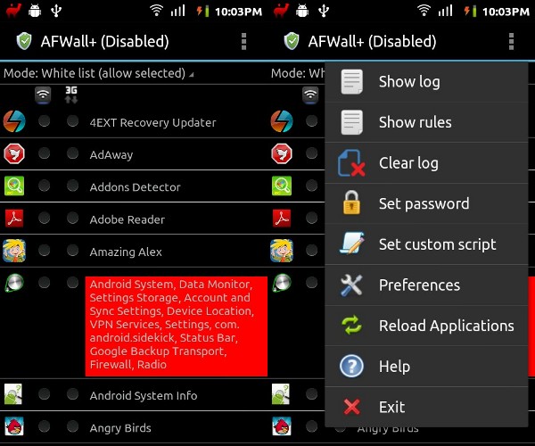 AFWall: Un nuevo firewall para Android