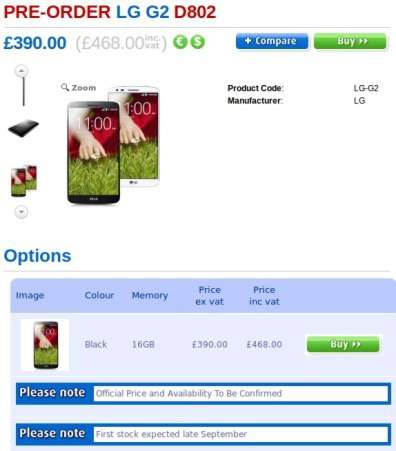 LG G2 precio en Clove UK