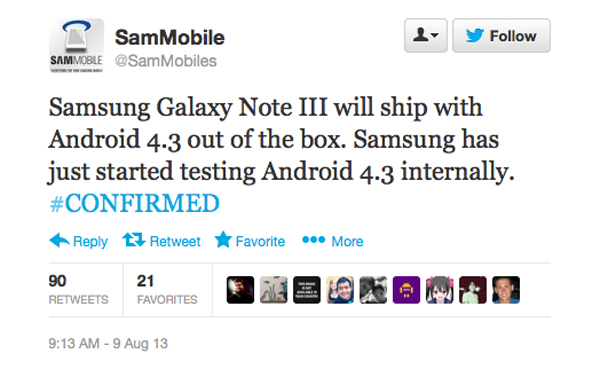 Se confirma que el Samsung Galaxy Note 3 llevará Android 4.3