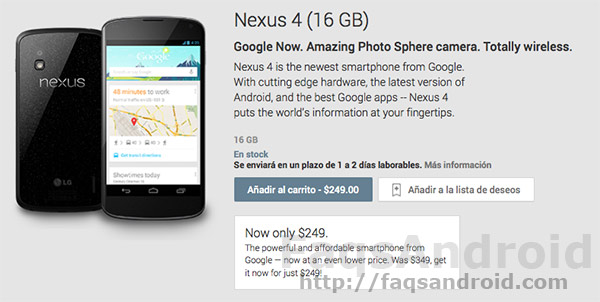 El Nexus 4 de 16 GB también se agota en el Google Play Store