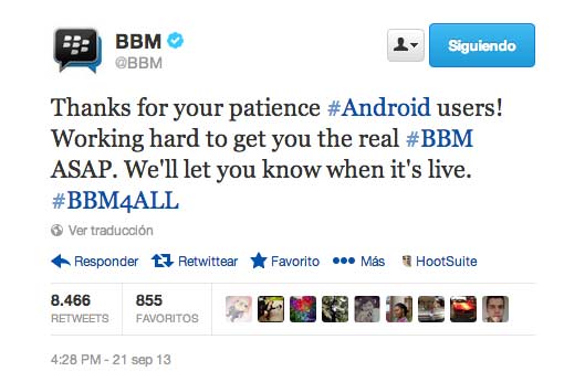 Crónica de un lanzamiento desastroso: Blackberry messenger para Android