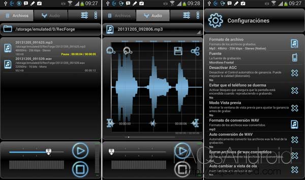 Las mejores aplicaciones para la grabación de sonido en Android: RecForge