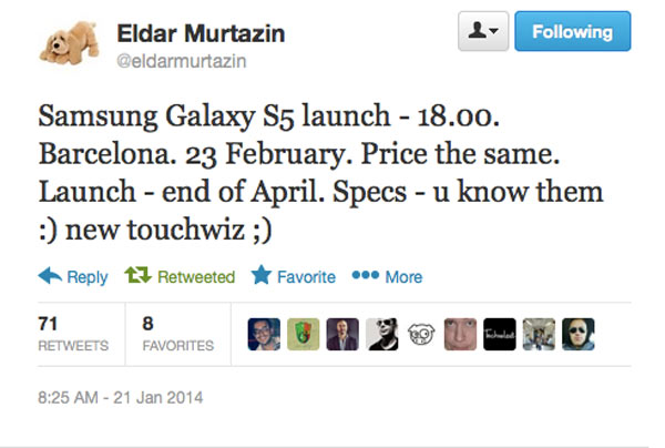 El Samsung Galaxy S5 se presentaría el 23 de febrero en el MWC