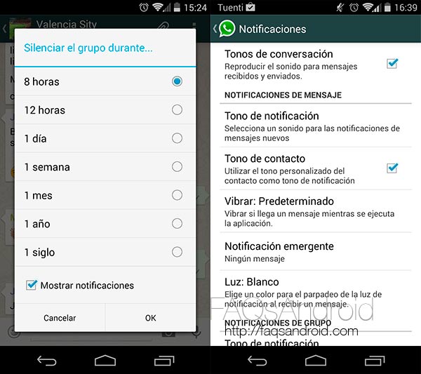 Con Whatsapp para Android 2.11.230 podemos silenciar los grupos... ¡hasta un siglo!