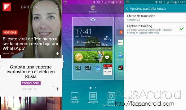 Cómo desactivar la pantalla de Briefing o Flipboard en el Samsung Galaxy Note 4