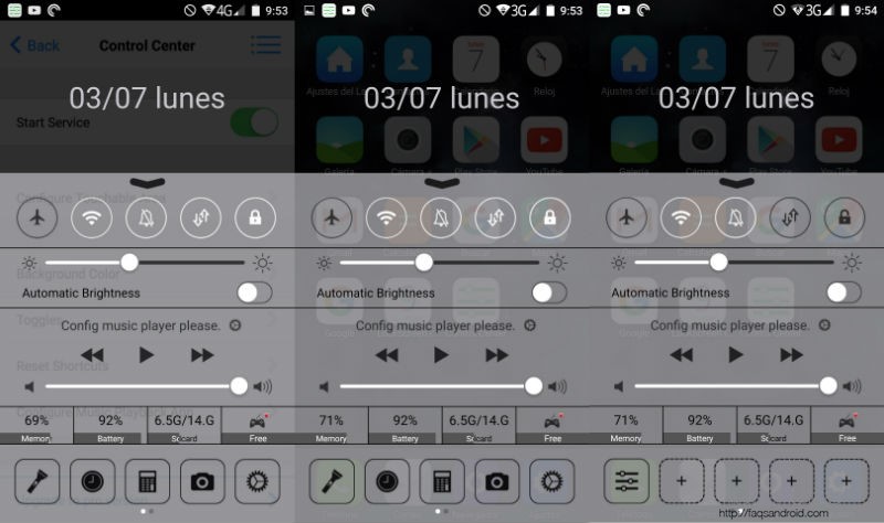 iOS en Android Barra de Control